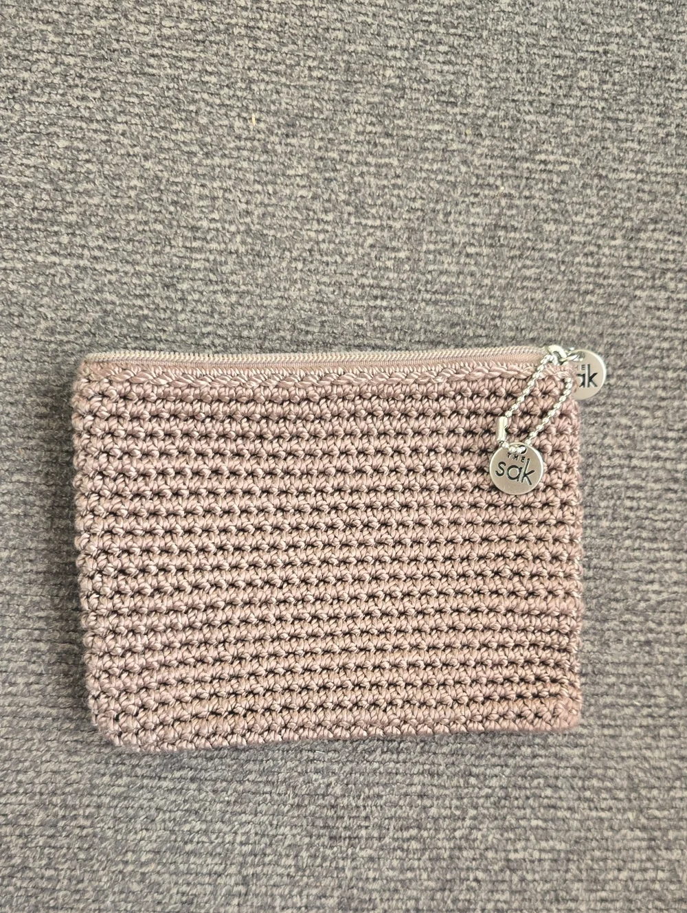 The Sak Crochet Zip Pouch in Brown
